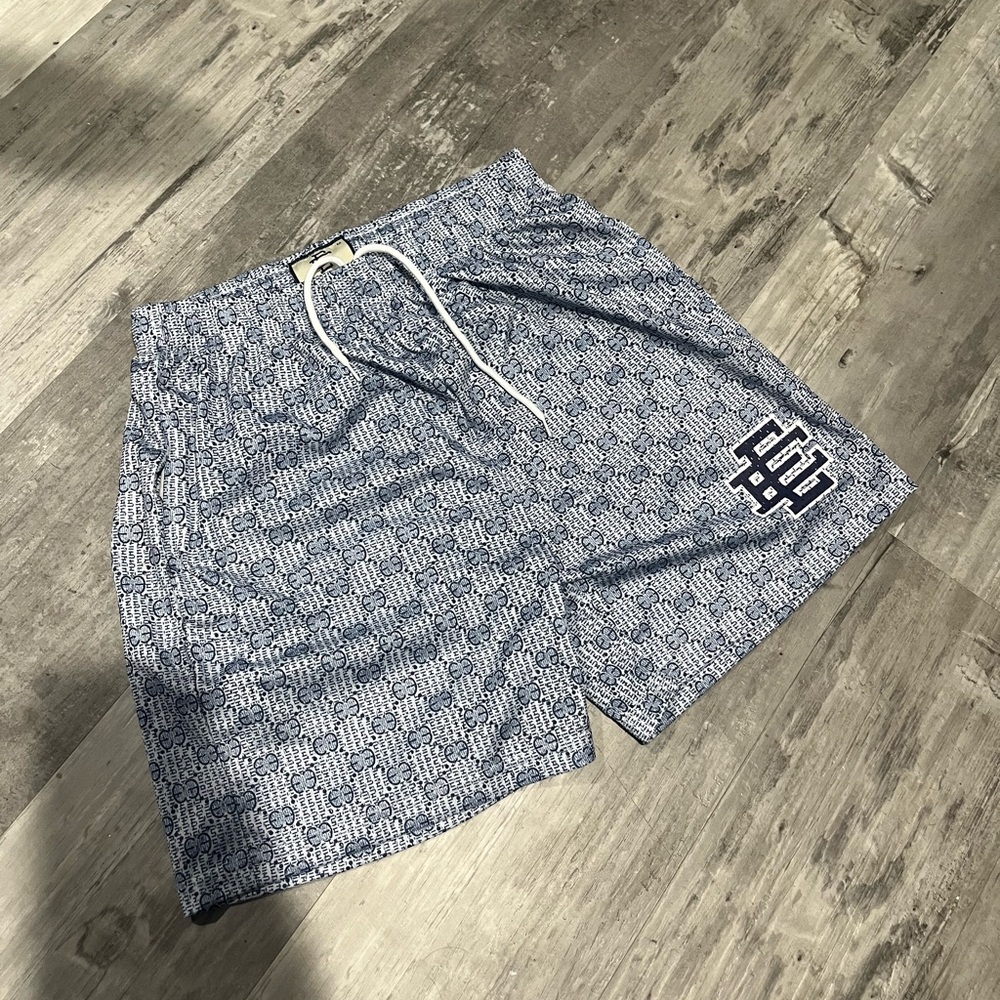Blue Patterned Swim Shorts